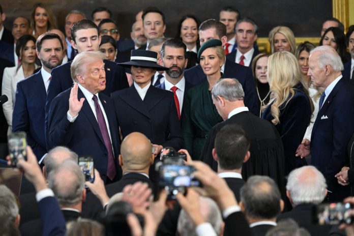 The 45th president of United States of America, Donald J. Trump is sworn in again as the 47th US President in the US Capitol Rotunda in Washington, DC, on January 20, 2025.