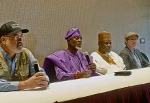 Facing the Truth: Mayor Mike Arnold’s Official Report From The Fact-Finding Mission in Nigeria, Mayor Mike Arnold addressing the press on his Fact-Finding Mission in Nigeria at Abuja Hilton Hotels on October 14th. 2025. He flanked on his left by by Reno Omokri