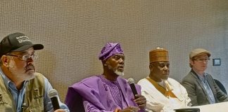 Facing the Truth: Mayor Mike Arnold’s Official Report From The Fact-Finding Mission in Nigeria, Mayor Mike Arnold addressing the press on his Fact-Finding Mission in Nigeria at Abuja Hilton Hotels on October 14th. 2025. He flanked on his left by by Reno Omokri