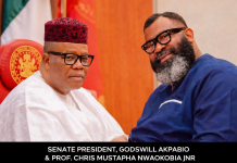 Of Fallacies, Forgery And Fakery IV. Akpabio’s Senate And The Incorrigible Descent To Shamelessness. A collage Image of Nigeria's Senate President Godswill Akpabio and Prof. Chris Mustapha Nwaokobia Jnr. - Convener COUNTRYFIRST MOVEMENT - A Good Governance Advocacy Group.