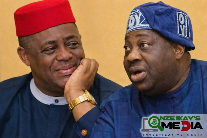 A Cottage photo of Chief Femi Fani-Kayode and Chief Dele Momodu conversation